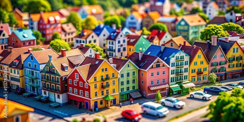 Tilt-Shift Miniature Cityscape: Gaudy Architecture, Vibrant Colors, Daytime