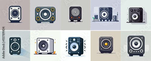 Vector set of speakers with a simple and minimalist flat design style