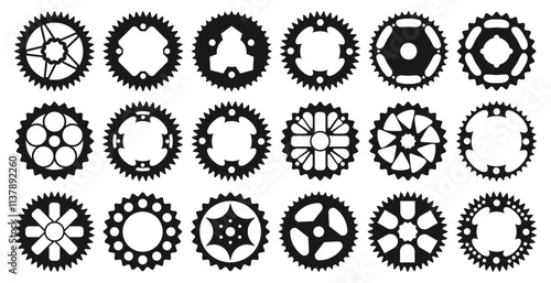 Set of black bike sprocket icons. Black bike sprocket signs