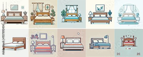 Vector set of a bed with a simple and minimalist flat design style