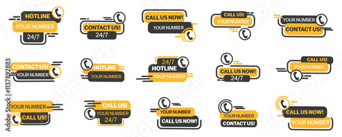 Call us now badge collection. Contact us or hotline label collection