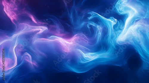 Abstract digital artwork featuring swirling blue and pink colors, creating a vibrant cosmic atmosphere.