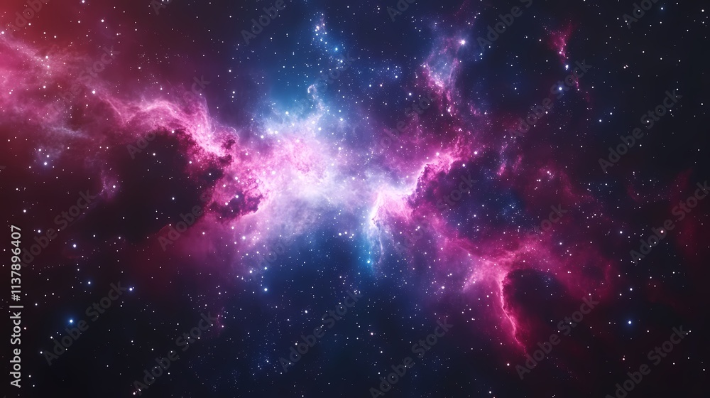 Obraz premium Vibrant cosmic nebula in shades of pink and blue, showcasing the beauty of the universe.