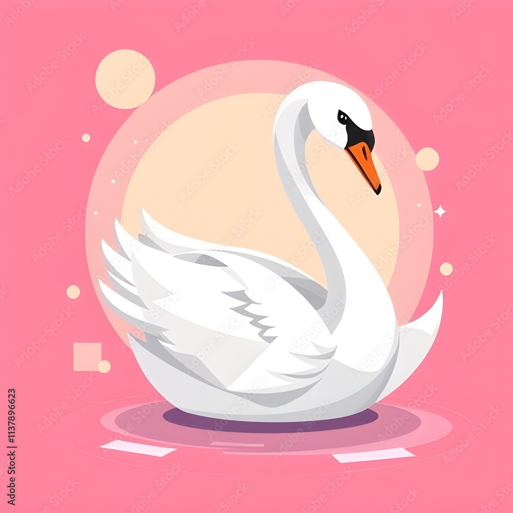 Fototapeta premium A Swan's Grace Against a Pink Canvas