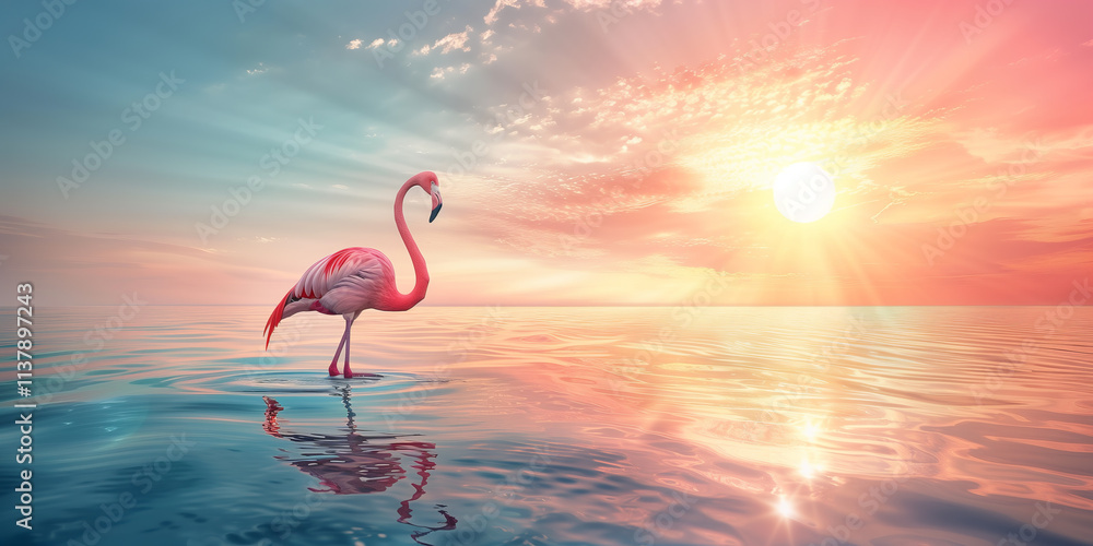 Fototapeta premium Bird - Greater Flamingos (Phoenicopterus ruber) outdoors