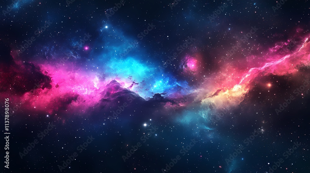 Fototapeta premium A vibrant cosmic scene showcasing a colorful nebula with swirling gas and stars.