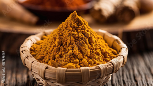 Turmeric Spice Powder Close-up, Inflamatory Superfood photo