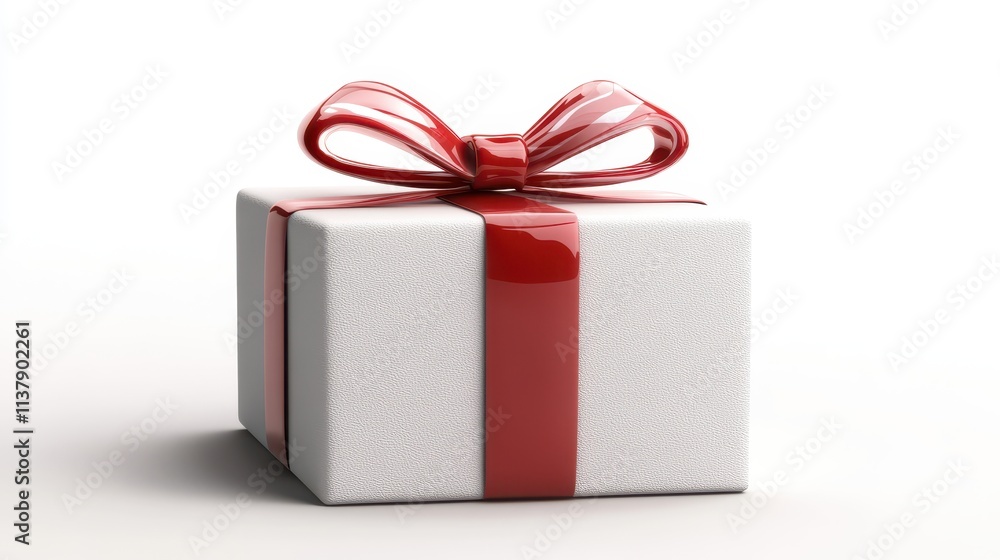 Fototapeta premium A beautifully wrapped gift box with a shiny red ribbon on top, perfect for any occasion.