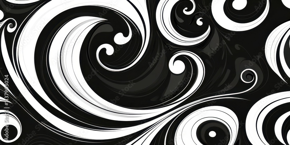 Fototapeta premium Black and white image of a wave with a white swirl