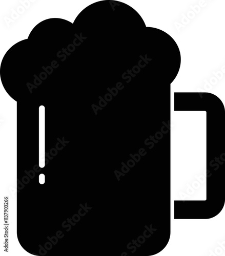 Depiction of frothy beer mug icon isolated on transparent background. Ideal for pubs, breweries, and beer enthusiasts seeking vintage charm black flat vector collection drink glass symbol