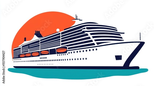 Wallpaper Mural A stylized illustration of a cruise ship against a vibrant sunset, showcasing a sleek design and inviting atmosphere for travelers. Torontodigital.ca