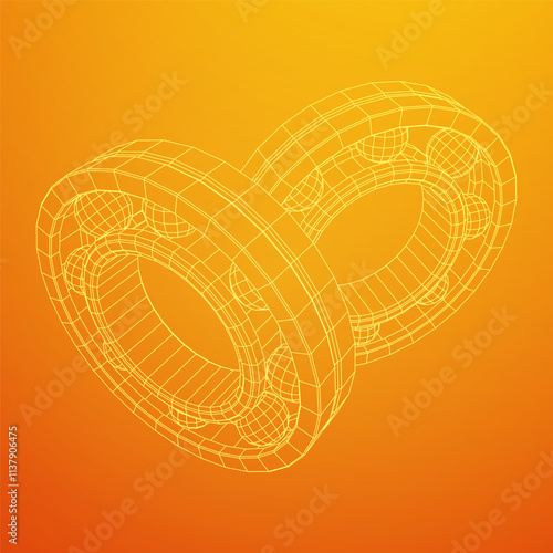 Roller bearing. Circular round rotating bearings used in industry for heavy equipment mechanical work and engineering. Wireframe low poly mesh vector illustration.