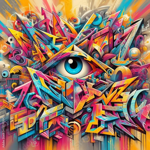 Graffiti Tags A vibrant and edgy abstract artwork featuring graf