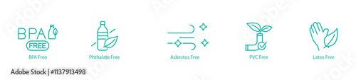 BPA, Phthalate, Asbestos, PVC, and Latex Free Vector Icons