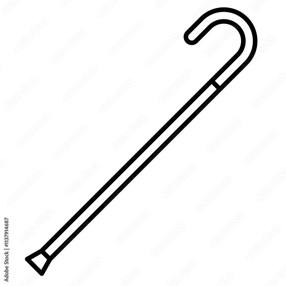 Obraz premium Walking cane vector icon in minimal outline design. Editable stroke.