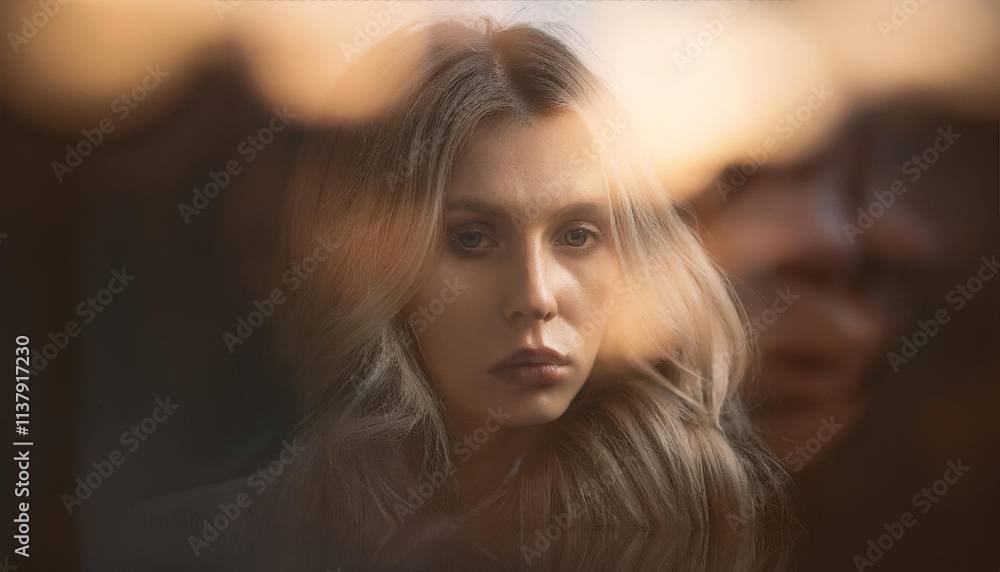 Naklejka premium Dreamy portrait of beautiful adult woman, generative ai