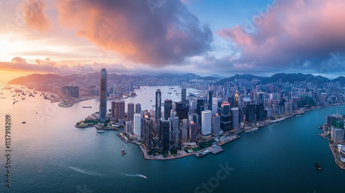Downtown, skyscrapers of a large city.