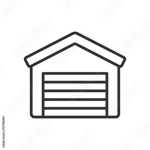 House garage, icon in line design. House, garage, carport, home, vehicle storage, driveway, parking space on white background vector. House garage editable stroke icon