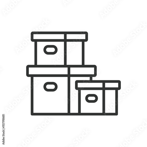 Moving Boxes, icon in line design. Moving boxes, cardboard, relocation, shipping, delivery, packaging, storage on white background vector. Moving Boxes, icon in line design editable stroke icon