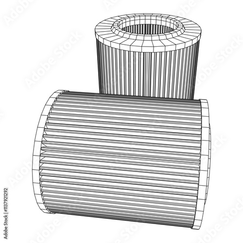 Car engine air filters. Auto spare part. Car care service maintenance. Wireframe low poly mesh vector illustration.