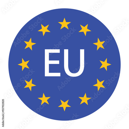 european union flag button icon. stars circle icon set. circle shape european union flag. 12 stars circle set with eu flag. european union flag icon. vector illustration on transparent background