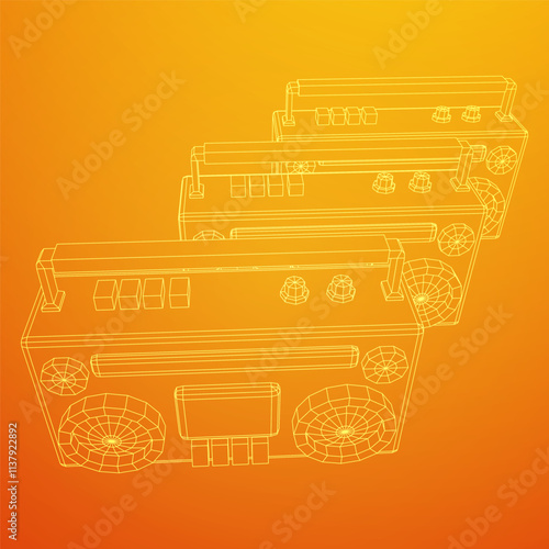 Retro Boombox outdated portable cassette tape recorder. Wireframe low poly mesh vector illustration.
