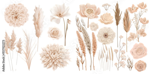 Boho beige and blush trendy vector design flowers. Generative AI.