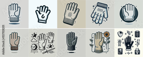 Vector set of gloves with a simple and minimalist flat design style