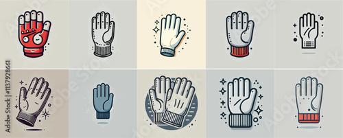 Vector set of gloves with a simple and minimalist flat design style