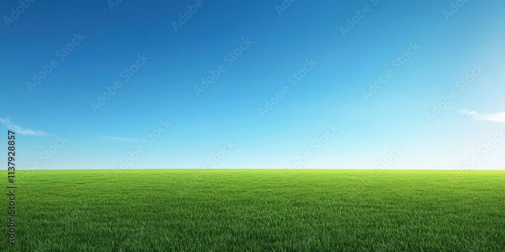 Obraz premium Lush Green Grass Field Under a Clear Blue Sky