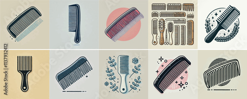 Vector set of a comb with a simple and minimalist flat design style