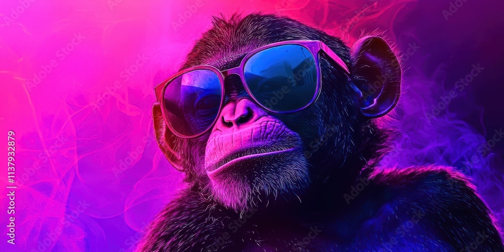 Monkey wearing sunglasses and a black shirt Monkey wearing sunglasses and a black shirt