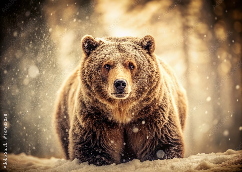 Obraz premium Vintage Grizzly Bear Print, Retro Wildlife Photography, Bear Art, Nature Poster, Old Photo, Brown Bear Image, Rustic Decor