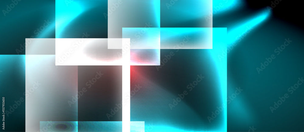 Fototapeta premium Glass squares with neon shiny light abstract background