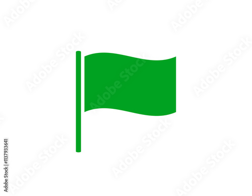 A simple green flag on a neutral white background, symbolizing peace or nature.