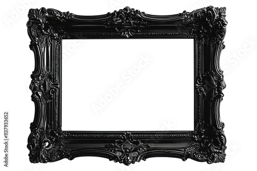 Elegant black picture frame with detailed borders isolated on transparent background