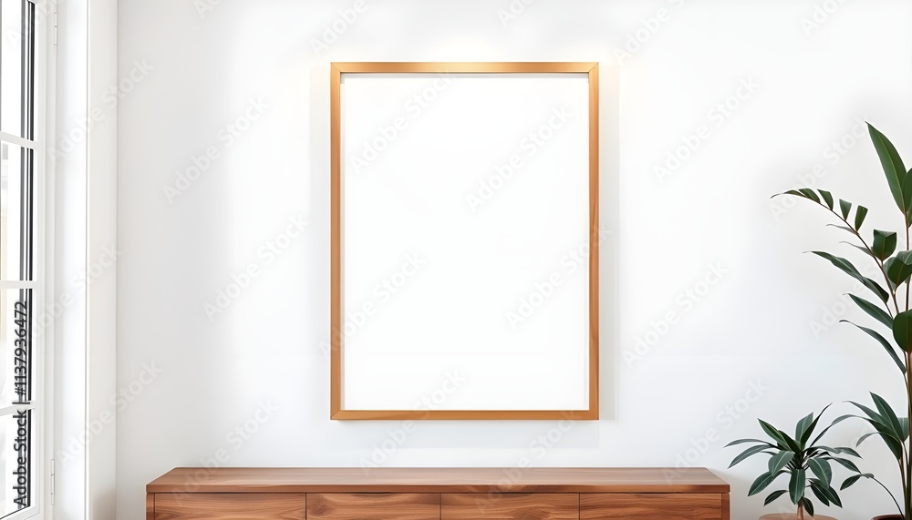 Portrait Mockup wooden frame on white wall. Portrait Mockup wooden frame on white wall.
