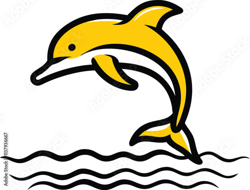 Cute dolphin jumping out of the water vector art illustration image with white background photo