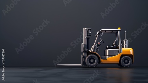 Modern Yellow Forklift Truck on Dark Background in Warehouse Setting photo