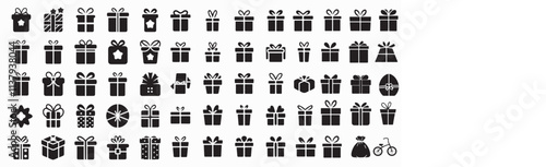 Set Of Gift Box Shilaoutte Icon Illustration.Diferent type of gift box icon