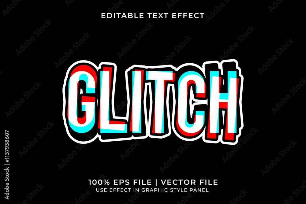 3D Editable Glitch Vector Text Effect. Red and Blue gradient text effect 3D Editable Glitch Vector Text Effect. Red and Blue gradient text effect