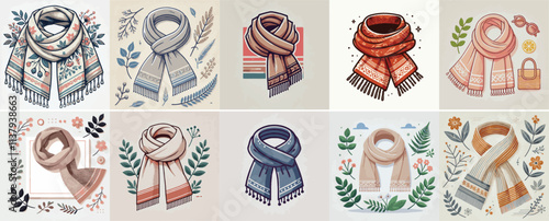 Vector set of scarves with a simple and minimalist flat design style