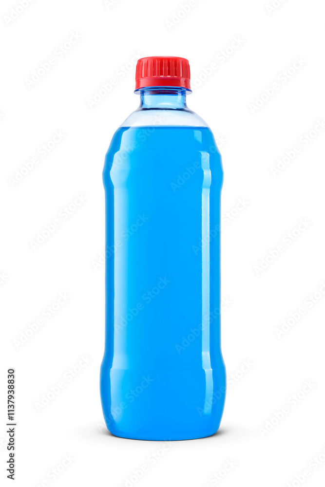 Isotonic drink, sports energy drink blue bottle with red twist-off cap isolated. Transparent PNG image. Isotonic drink, sports energy drink blue bottle with red twist-off cap isolated. Transparent PNG image.