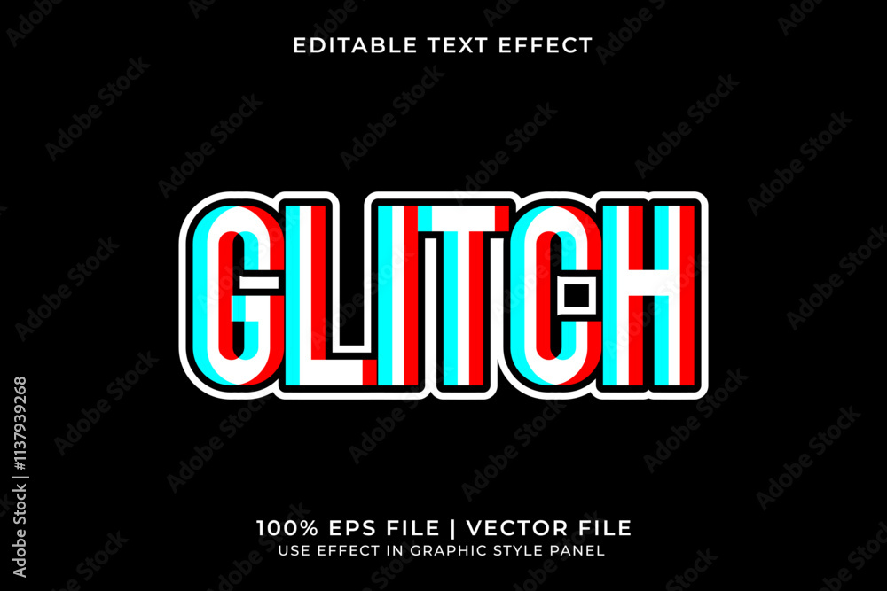 Fototapeta premium 3D Editable Glitch Vector Text Effect. Red and Blue gradient text effect