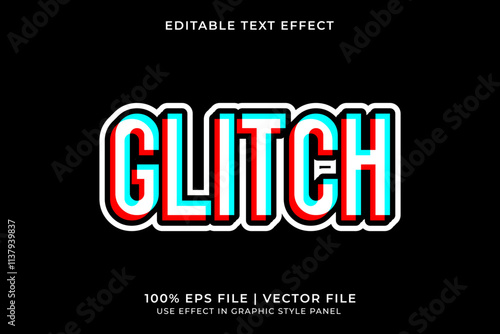 3D Editable Glitch Vector Text Effect. Red and Blue gradient text effect