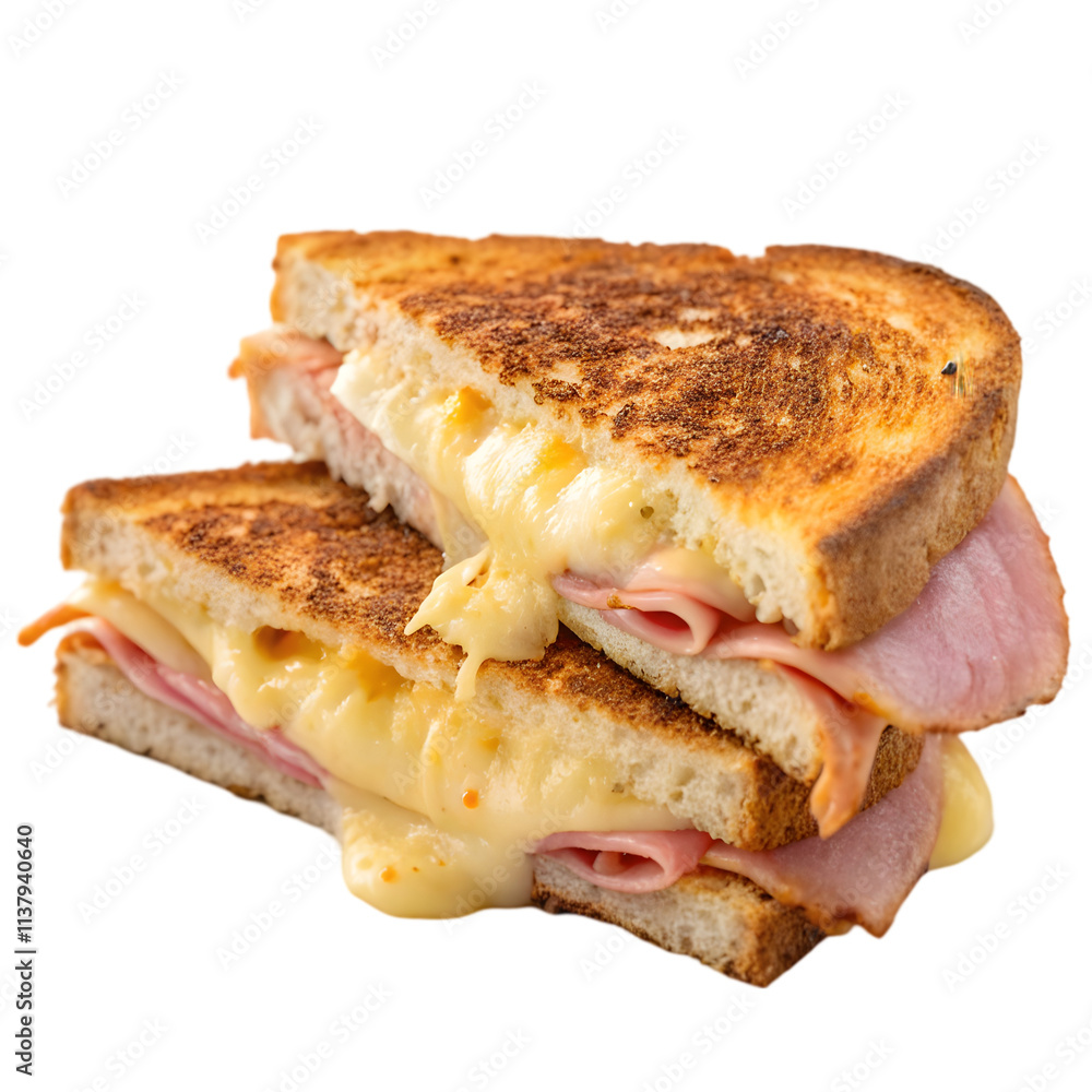 Cheese and ham toasted sandwich on transparent background Cheese and ham toasted sandwich on transparent background