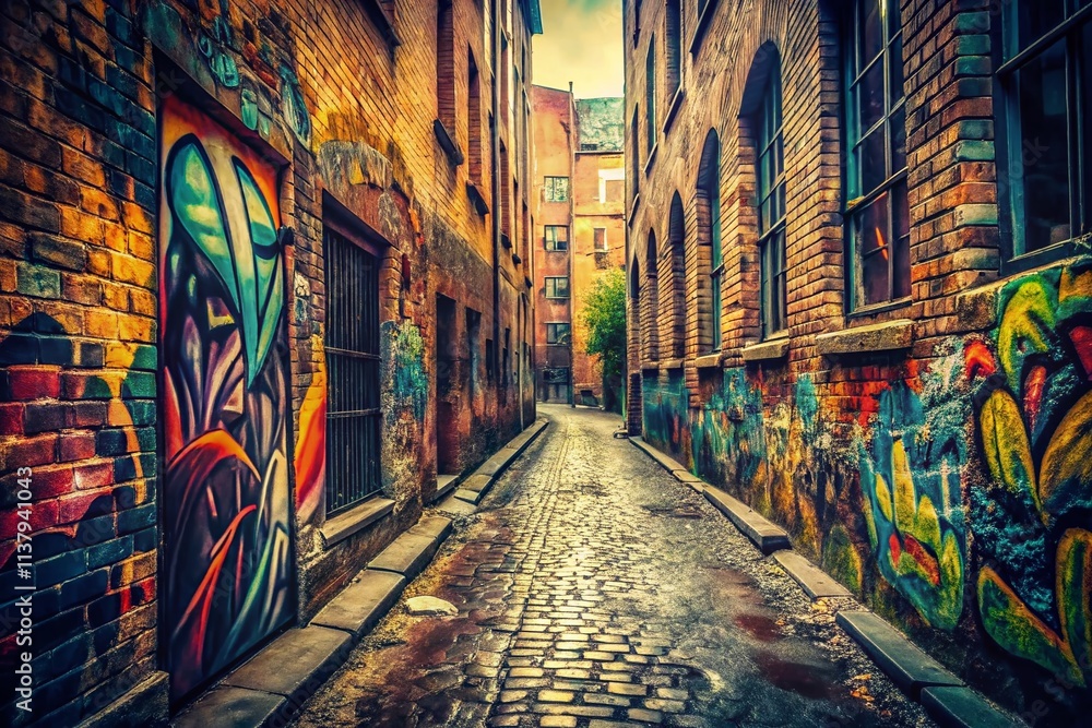 Fototapeta premium Vintage Street Art Graffiti Wall Photography, Retro Urban Background Textures, Grunge Cityscape