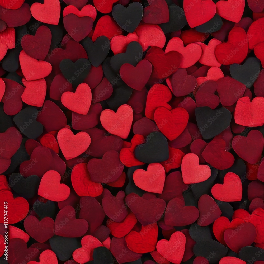 A Pile of Red and Black Felt Hearts for Valentine's Day A Pile of Red and Black Felt Hearts for Valentine's Day
