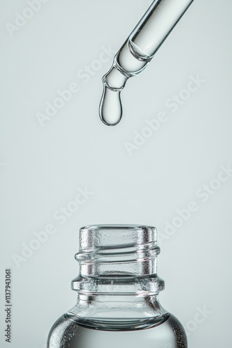 Serum dropper and glass bottle in minimalist skincare concept