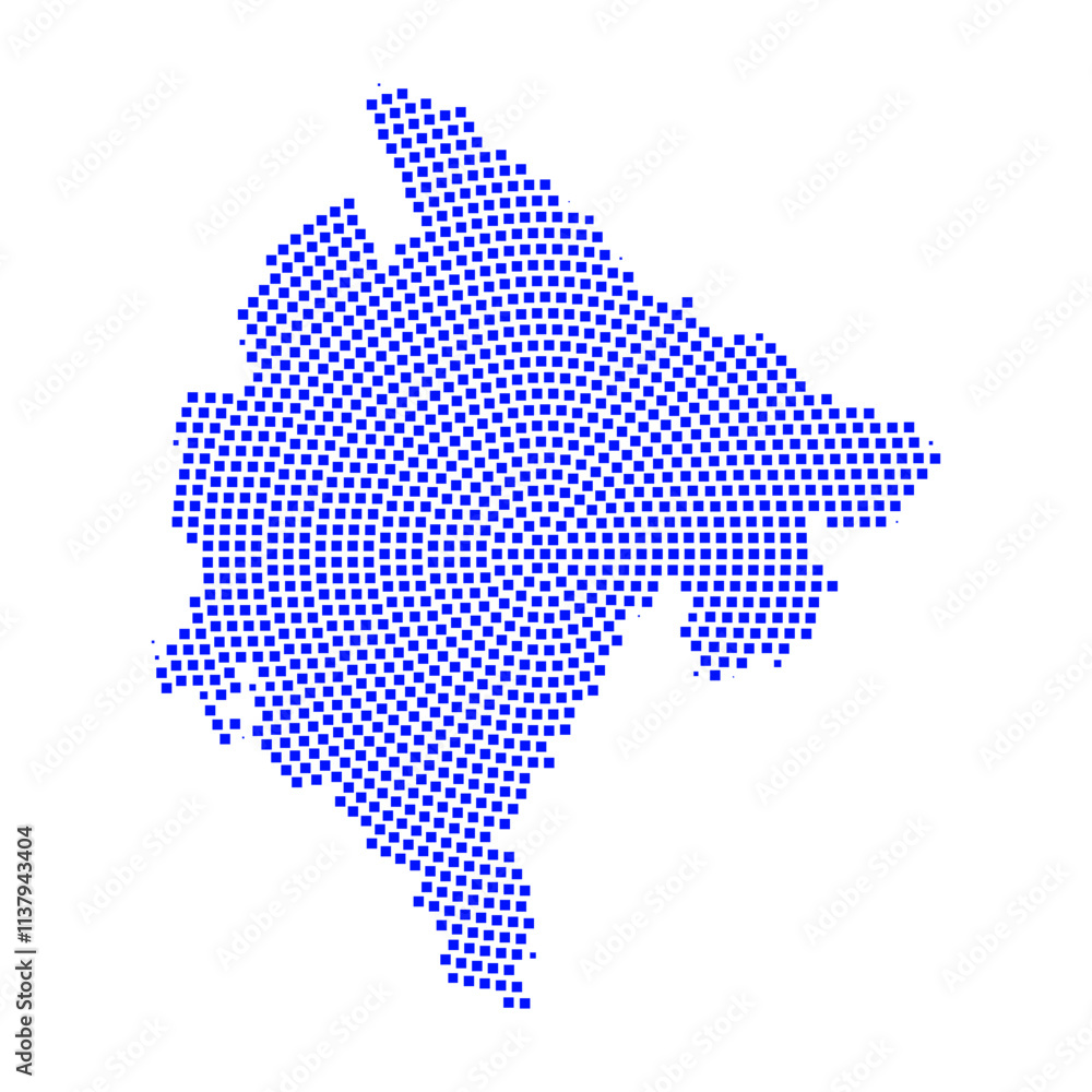 Fototapeta premium Abstract graphic Montenegro map from pixel blue on a white background. Vector illustration. 